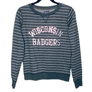 PINK VS | University of Wisconsin Badgers Striped Crew Neck Sweatshirt